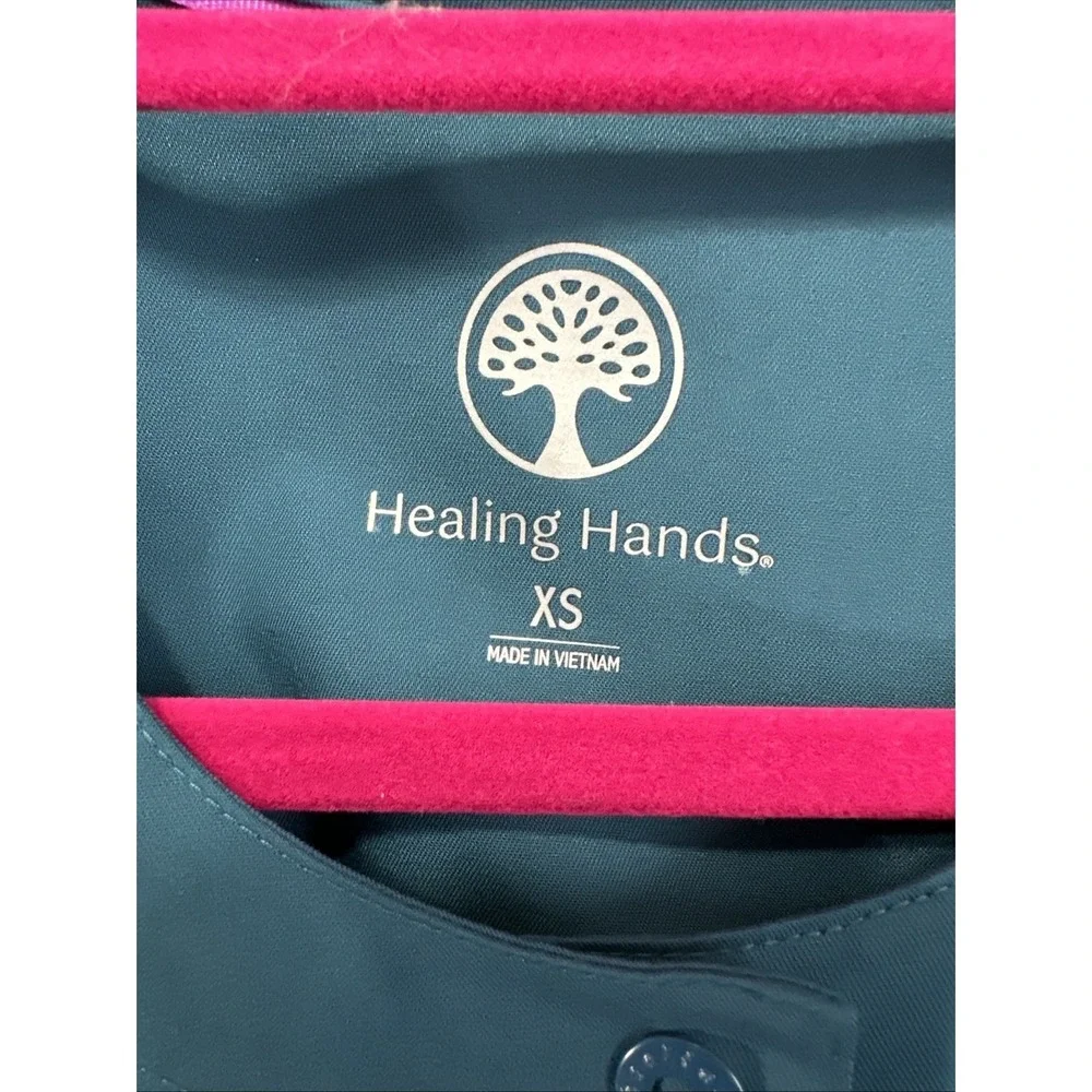 Healing Hands Purple Label Daisy Snap-Up Round Neck Scrub Jacket Teal XS NEW